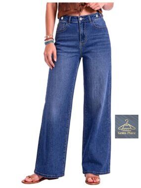 High Waisted Wide Leg Stretchy Jeans Baggy 5-Pocket Denim Pants